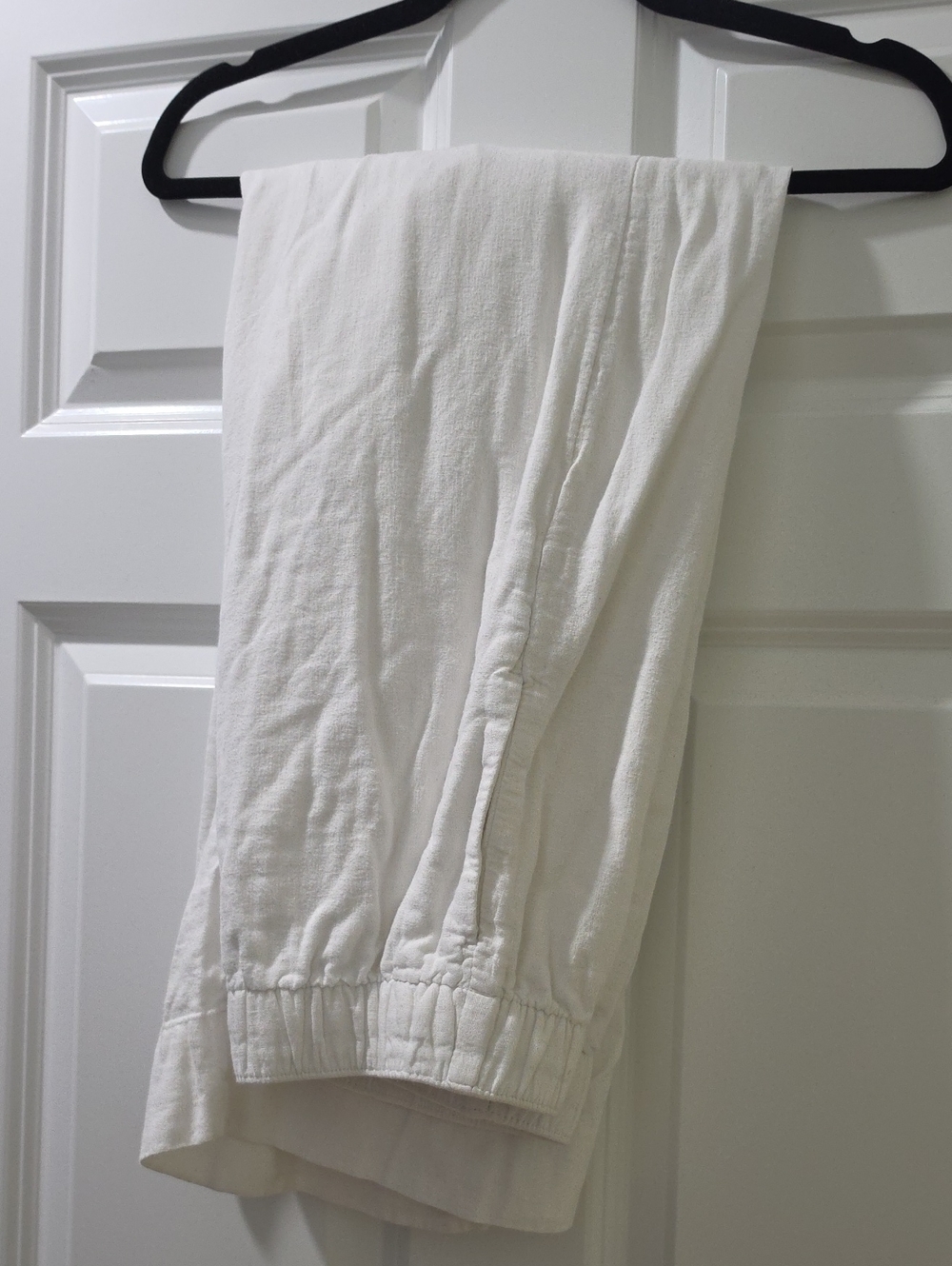 Women's White Elastic-Waist Casual Pants Linen Blend